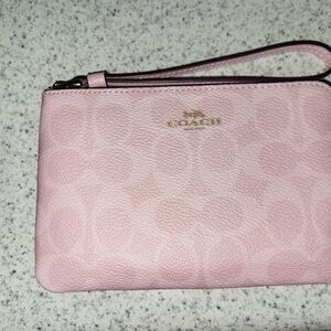 Coach Pink Signature Wristlet with Gold Logo